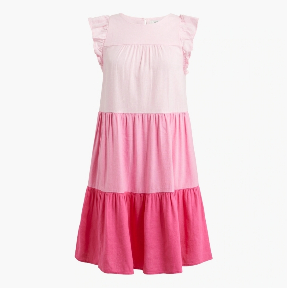 J. Crew Linen-blend ruffle-sleeve tiered mini dress